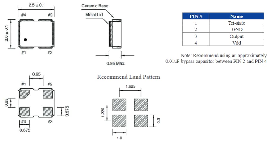 Mechanical Drawing - Abracon ASDAIG HCMOS SMD Crystal Oscillators